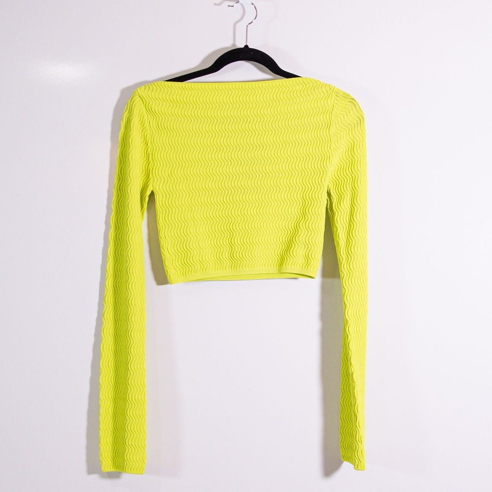 NEW Lapointe Crepe Matte Viscose Textured Long Sleeve Cropped Boatneck Top Lime